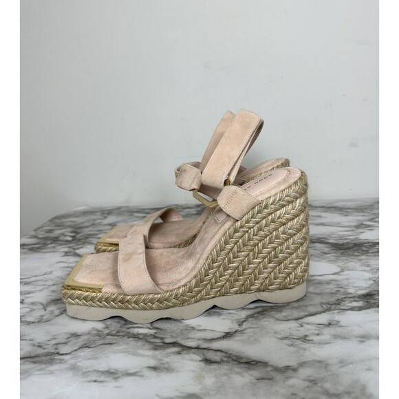 Good American ESPADRILLE WEDGE SANDAL IN PALE PINK (beige) SUEDE Size 9 NEW - Picture 2 of 9